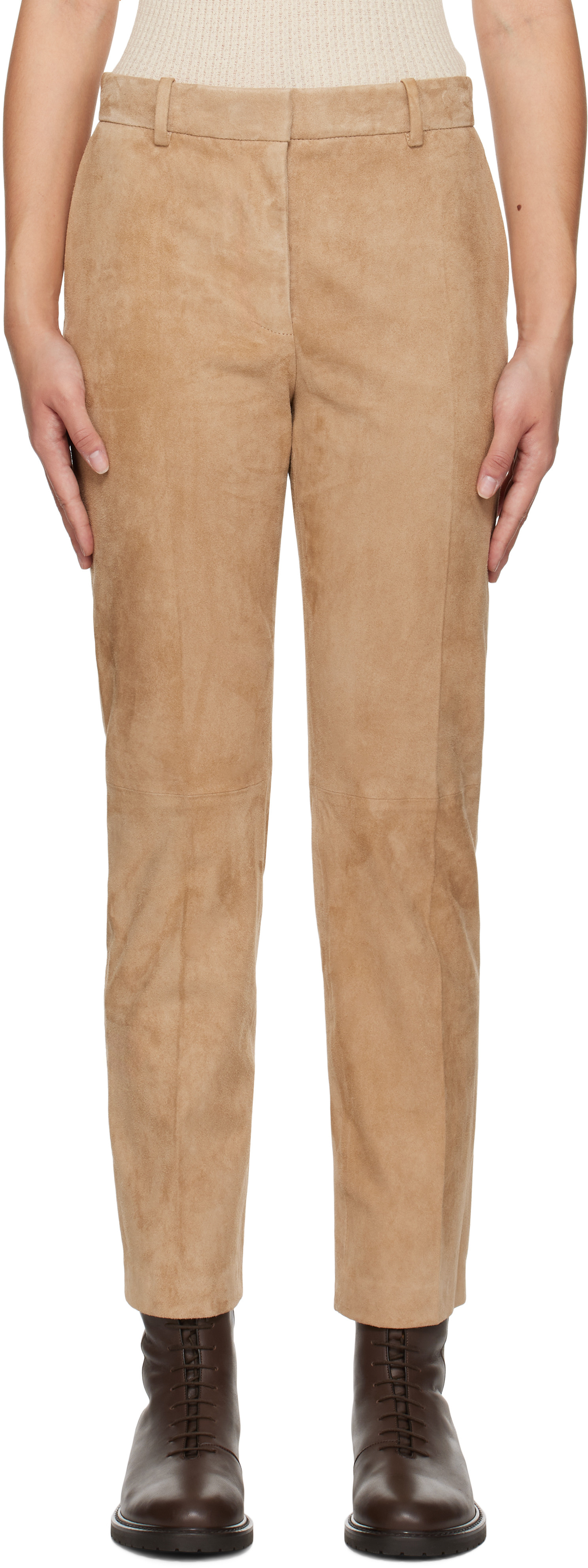 Joseph Beige Stretch Coleman Suede Trousers | SSENSE
