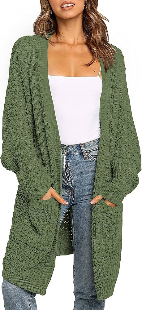 BTFBM Women Long Sleeve Open Front Plain Knit Cardigan Fashion Color Block Striped Slouchy Loose ... | Amazon (US)