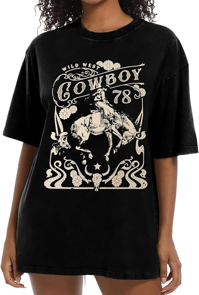 Yimoon Womens Cowgirl Western Shirts Oversized Rodeo Cowboy Graphic T Shirt Country Music Short S... | Amazon (US)