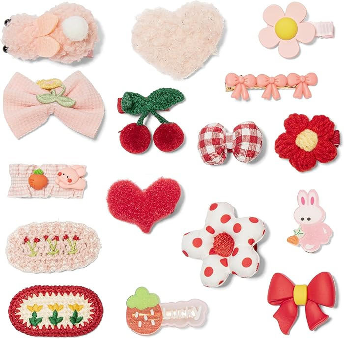 Hair Clips for Girls 16 Pcs No Slip Assorted Barrettes for Kids Bows Pink Red Cute Hair Accessori... | Amazon (US)