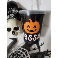 Halloween Kids Personalized Cups With Straws Personalized Cups-Halloween Cups-Cute Party Favor Cups-Black | Etsy (US)