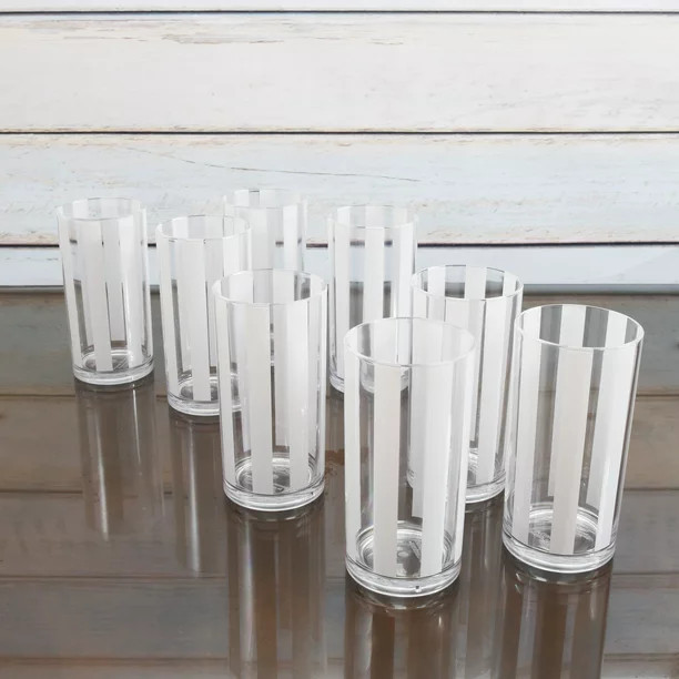 Better Homes & Gardens 19-Ounce Tritan Nuglass White Sabine Stripe Tumblers, 8 Pack | Walmart (US)
