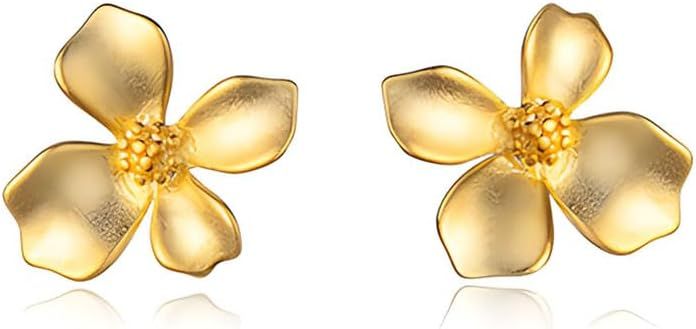 Gold Flower Earring Sweet Gardenia Flower Stud Earrings for Women | Amazon (US)