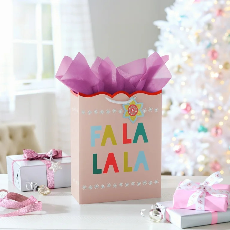 American Greetings 13 in. Large Christmas Pink Gift Bag, Fa La La (1-Count) | Walmart (US)