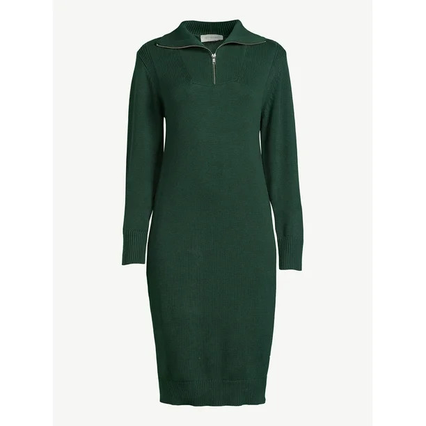 Free Assembly Women's Half Zip Sweater Dress | Walmart (US)