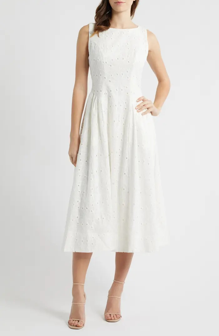 Broderie Anglaise Fit & Flare Midi Dress | Nordstrom