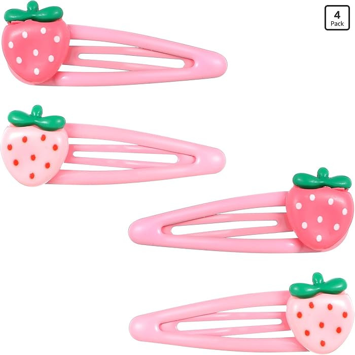 Mabor 4Pcs Strawberry Hair Clips Pink Snap Hair Clips Barrettes Pink Accessories for Girls Toddle... | Amazon (US)