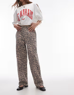 Topshop leopard straight leg denim pants in multi | ASOS | ASOS (Global)