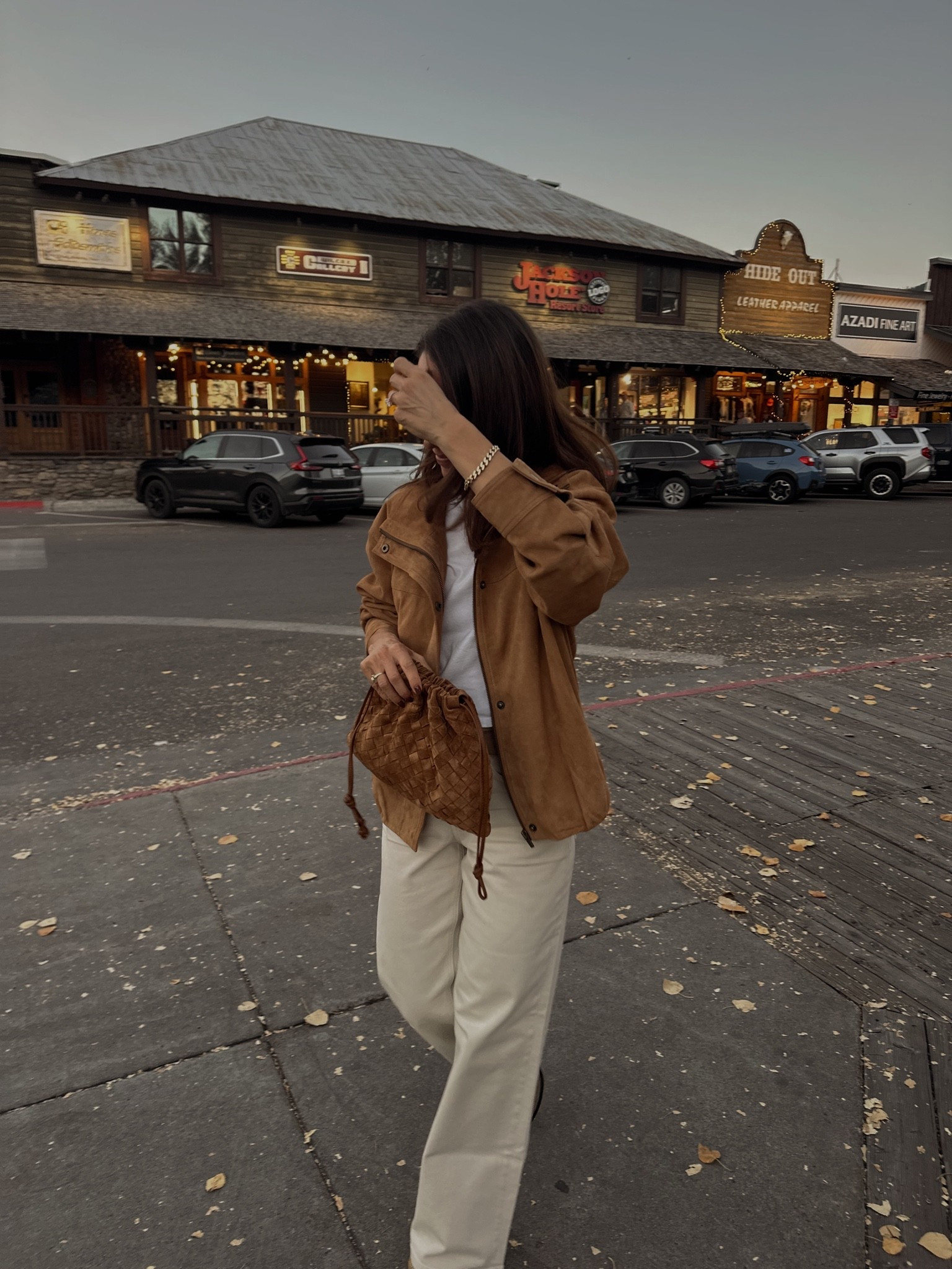 Ecru jeans + suede jacket for tonight’s dinner 
Wearing the jeans in the 30” 
Jacket has an oversized fit, size down. I wasn’t able to size down; so I had to arms altered to fit my proportions. 
Great quality.

#LTKOver40