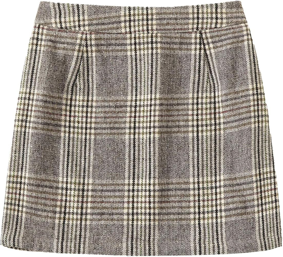 Floerns Women's Plaid High Waist Bodycon Mini Skirt | Amazon (US)