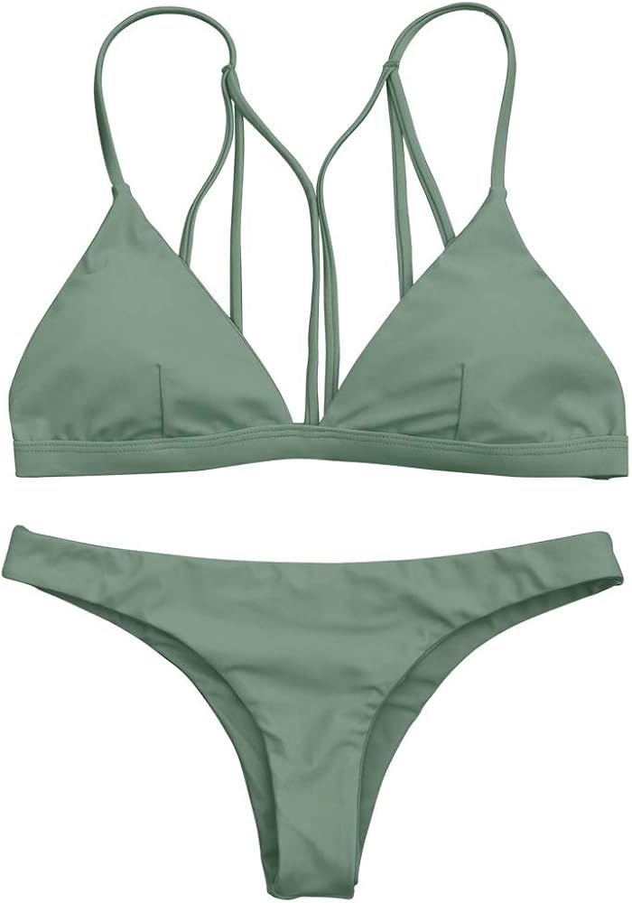 ZAFUL Women Strappy Back Bikini Set Bralette Low Rise Swimsuit | Amazon (US)