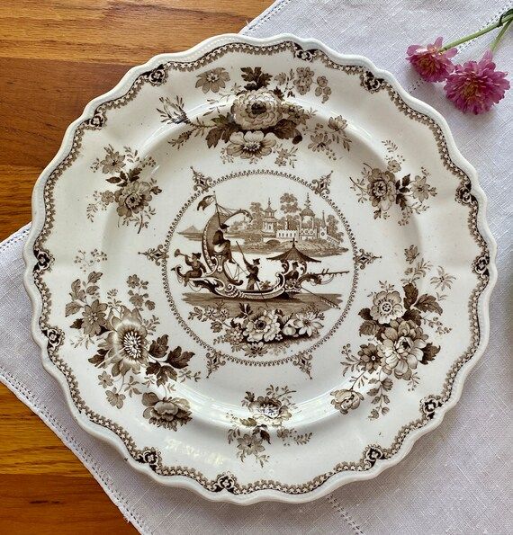 Antique MILANESE Brown Transferware Dinner Plate Staffordshire - Etsy | Etsy (US)