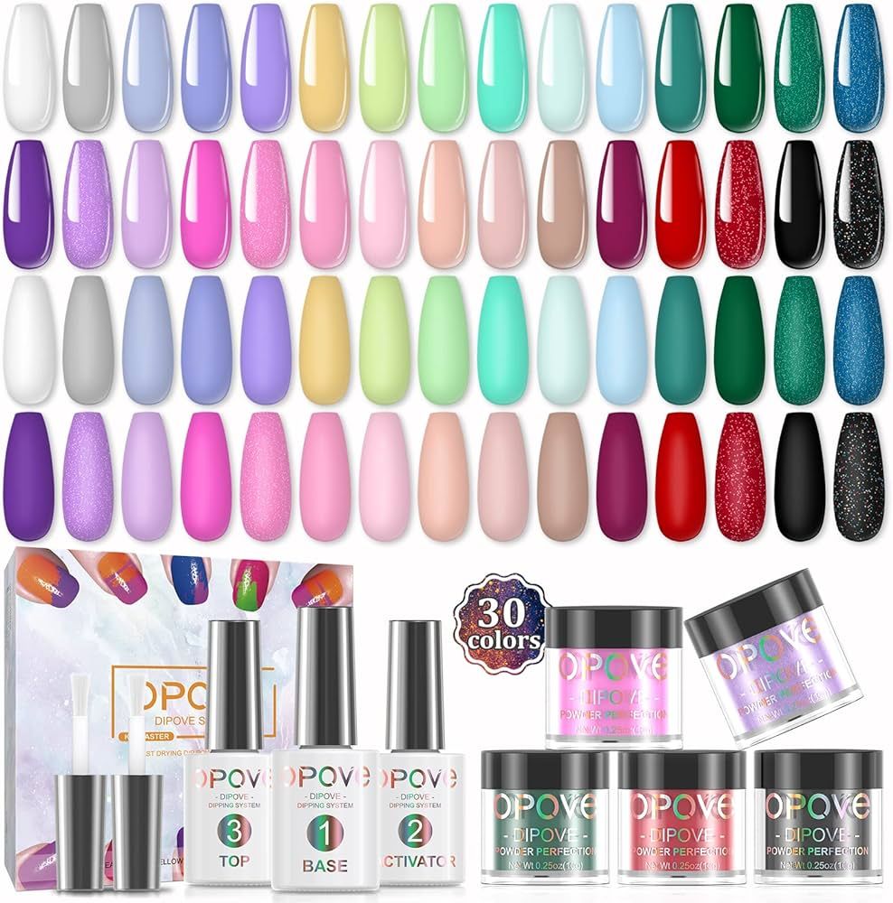 Dip Powder Nail Kit, opove 30 Colors Dip Nail Kit for Starter with Liquids Set, Rainbow Nude Glit... | Amazon (US)