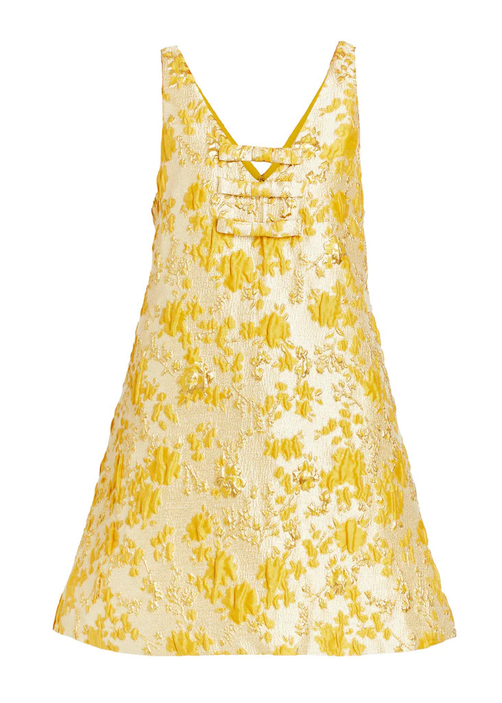 Elmarie Mini Dress in Champagne/Gold Metallic Jacquard | Over The Moon