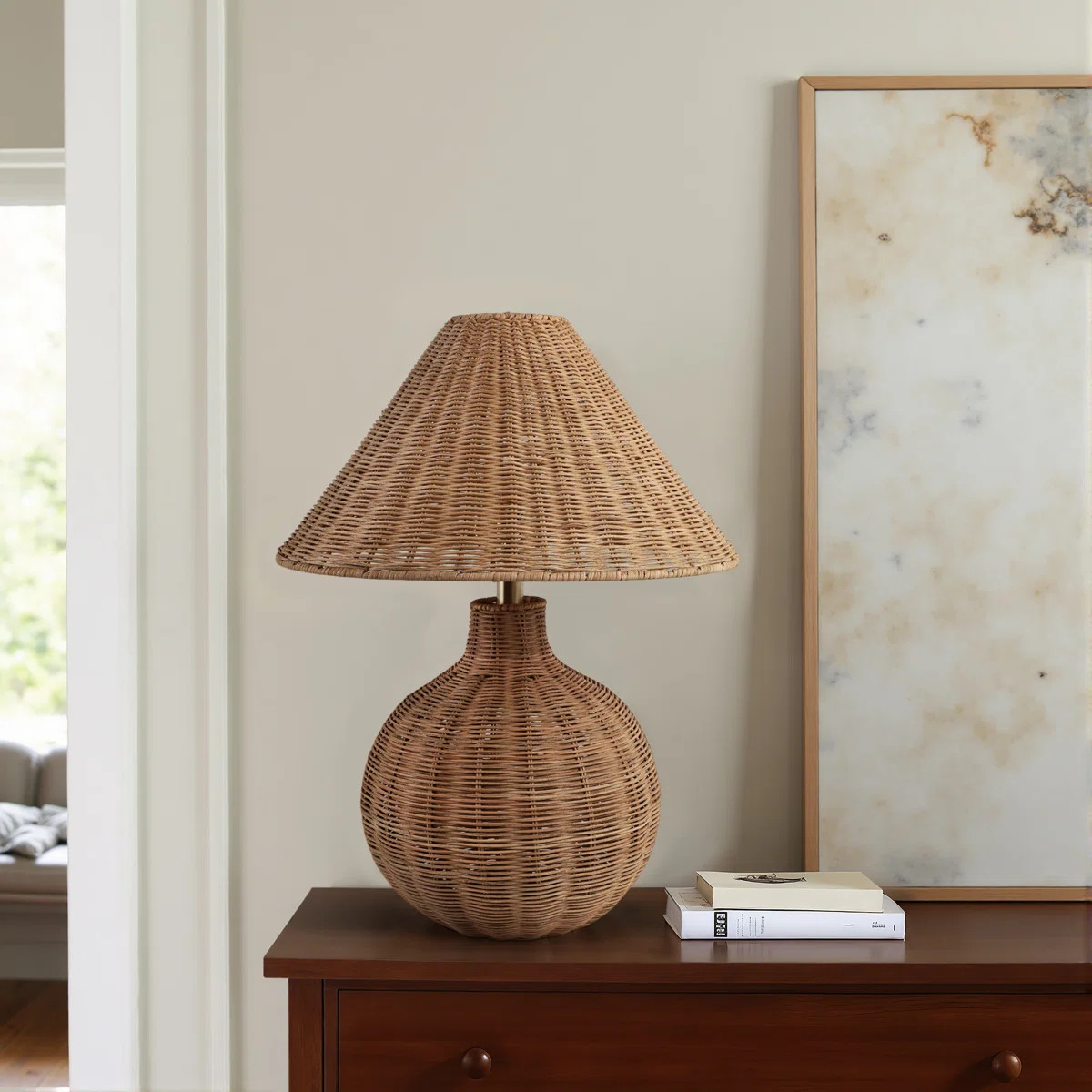 23X20" Woven Rattan Table Lamp, Natural | Wayfair North America