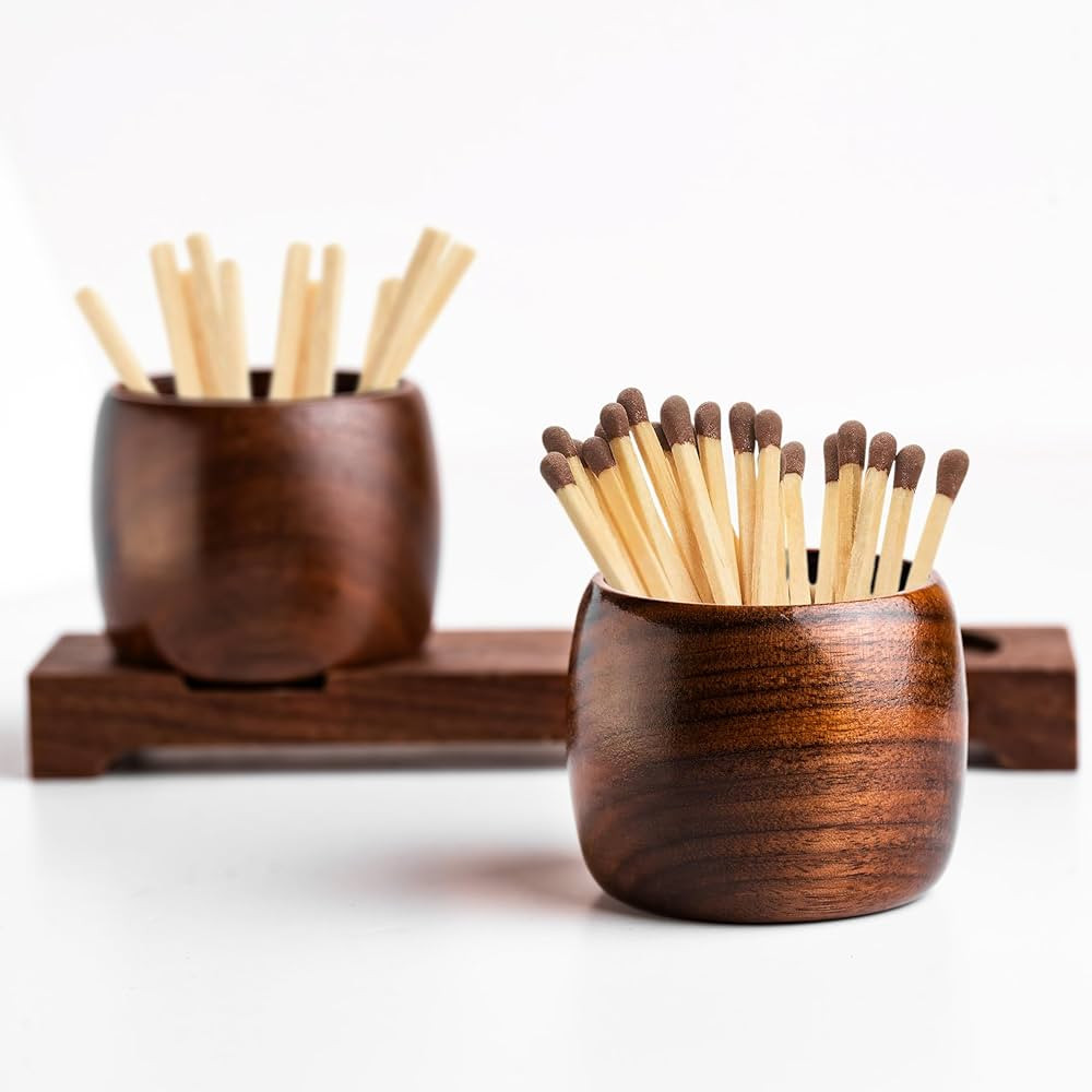 Dari Natural Walnut Wood Match Holder with Striker – Multipurpose Tea Lights Candle Holder with... | Amazon (US)