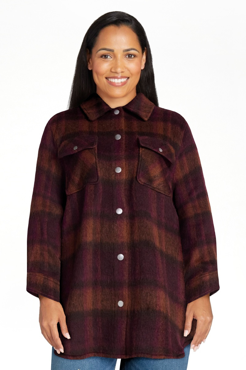 Terra & Sky Women's Plus Longline Brushed Plaid Shacket, Midweight, Sizes 0X-5X | Walmart (US)