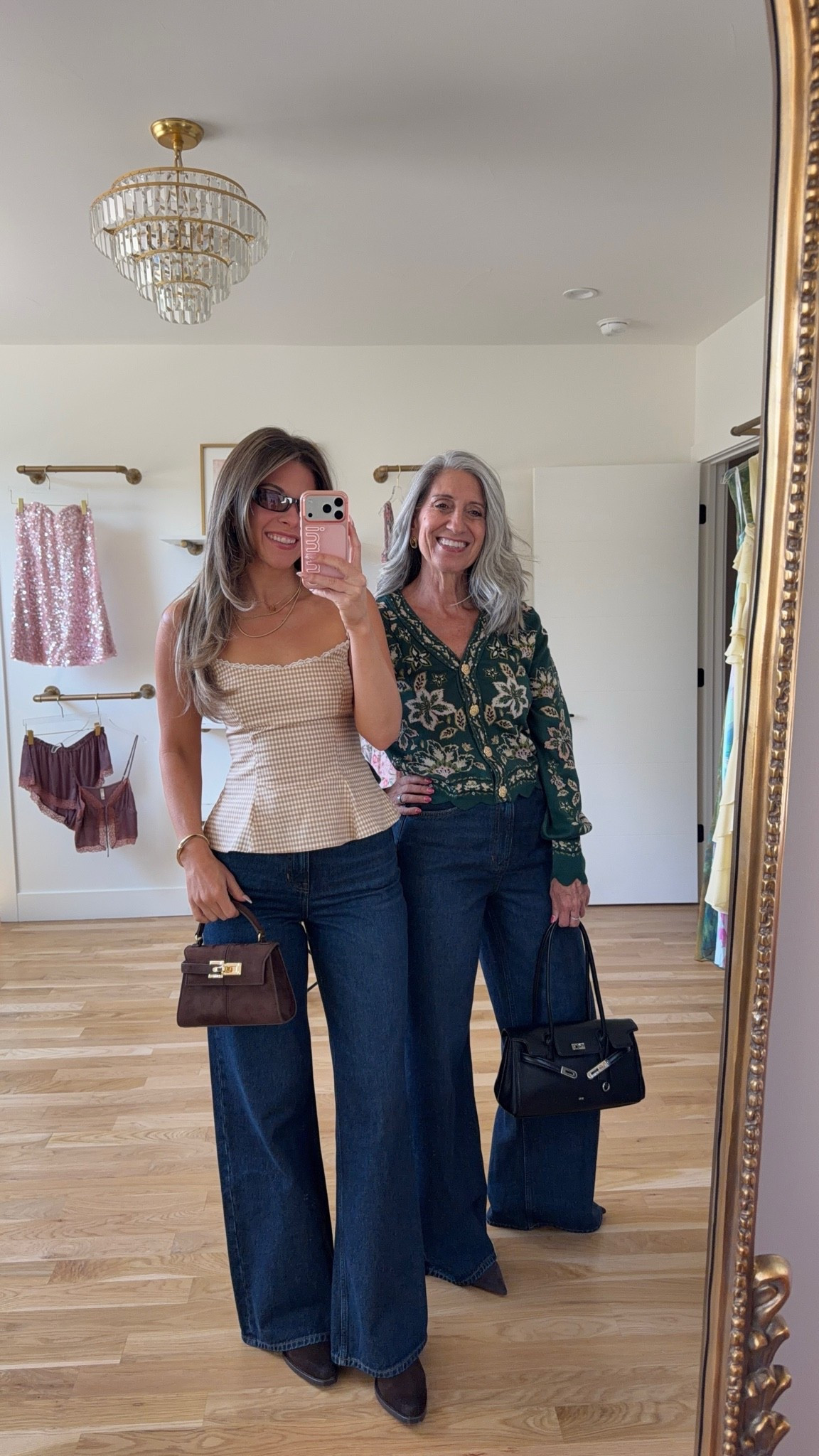 nordstrom anniversary sale summer to fall tan peplum top with lace-trimmed straps, paired with wide-leg jeans, green floral cardigan paired with wide-leg jeans outfits ✨

i'm 5'4" and typically wear a small/2 & a 26 in jeans
• most jeans: sized down to 25


mom is 5'4" and typically wears a medium/6 & 29 in jeans
• sweaters: sized down to xs


fall outfits, fall dresses, autumn outfits, sweater dresses, midi dresses, long sleeve dresses, casual outfits, thanksgiving outfits, family photo outfits, date night outfits, work outfits, fall fashion, autumn fashion, cozy outfits, transitional outfits, neutral outfits, everyday outfits, weekend outfits, women’s fashion, affordable dresses, skort outfits, athletic skorts, casual skort outfits, summer skort outfits, amazon skorts, everyday skort outfits, mom & me outfits, mom & me dresses, matching outfits, mother daughter outfits, family photo outfits

#LTKgrwm #LTKSeasonal #LTKU
