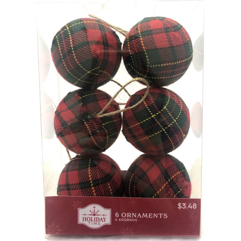Holiday Time Red Plaid Ball Christmas Shatterproof Ornaments , 6 Count | Walmart (US)