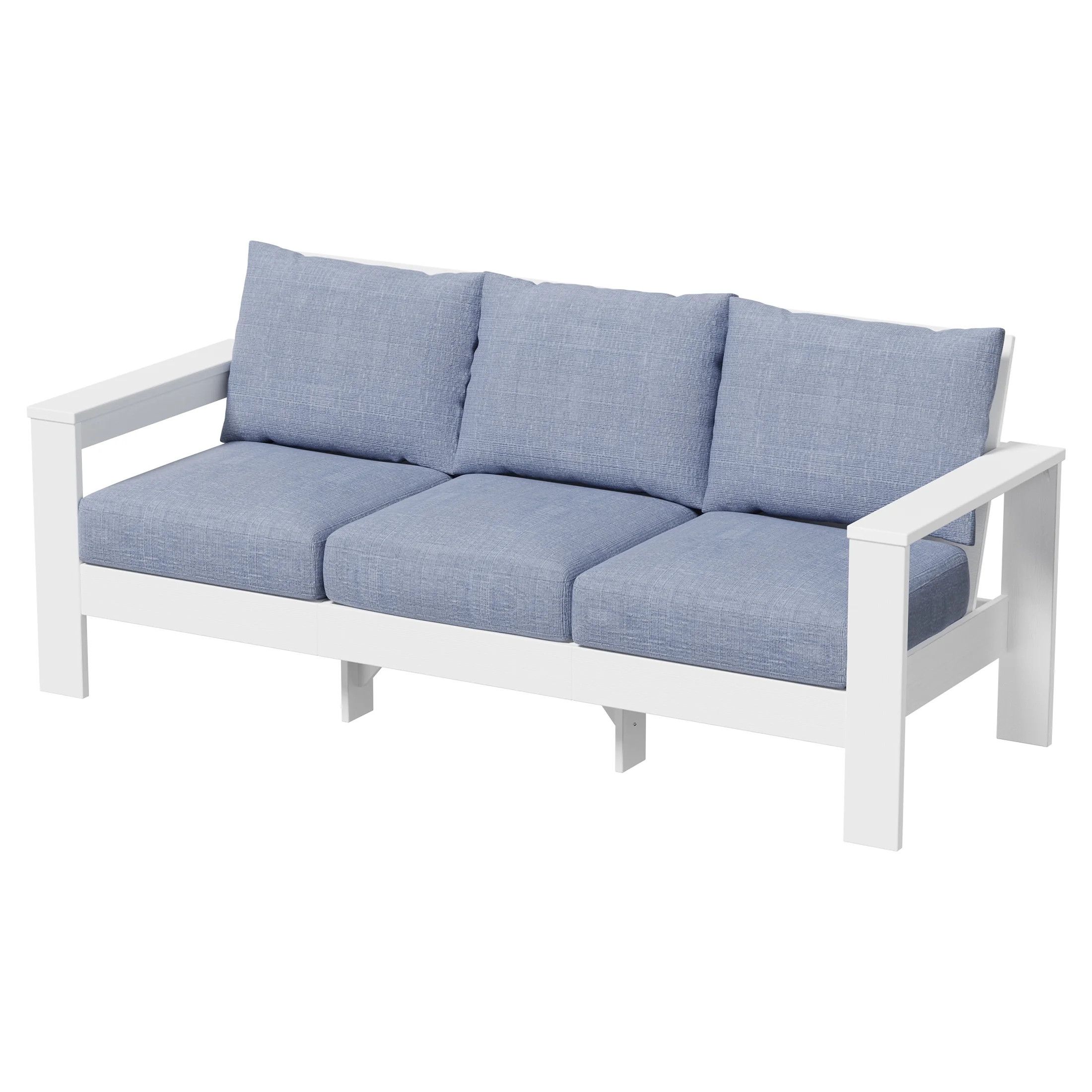 Better Homes & Gardens Ezra Outdoor HDPE Sofa, White with Blue Cushions | Walmart (US)
