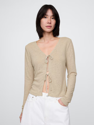 Linen-Blend Tie-Front Cardigan | Gap (US)