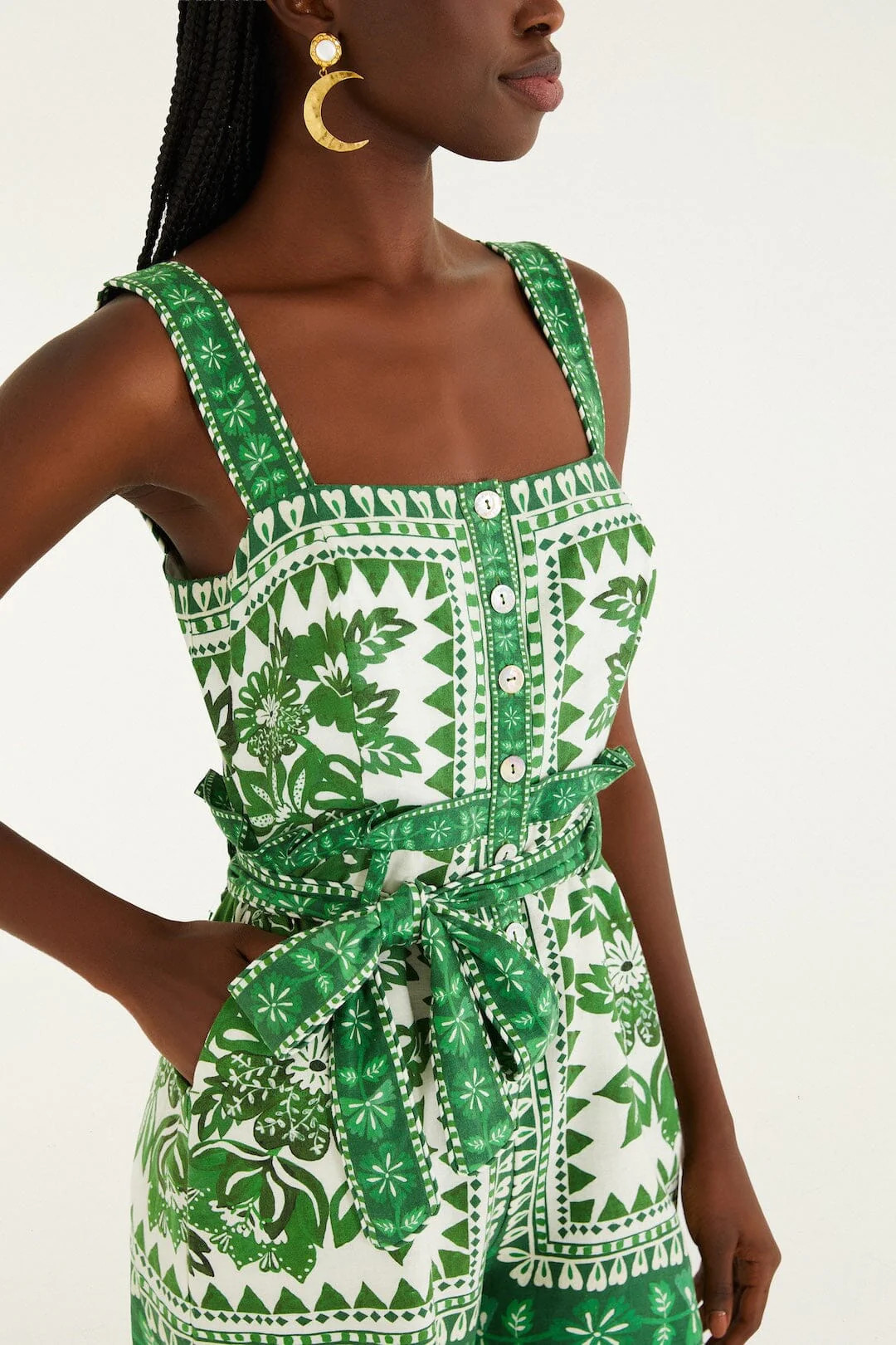 Green Flora Tapestry Lenzing\u0099 Ecovero\u0099 Euroflax\u0099 Romper | FARM Rio | FarmRio (US)