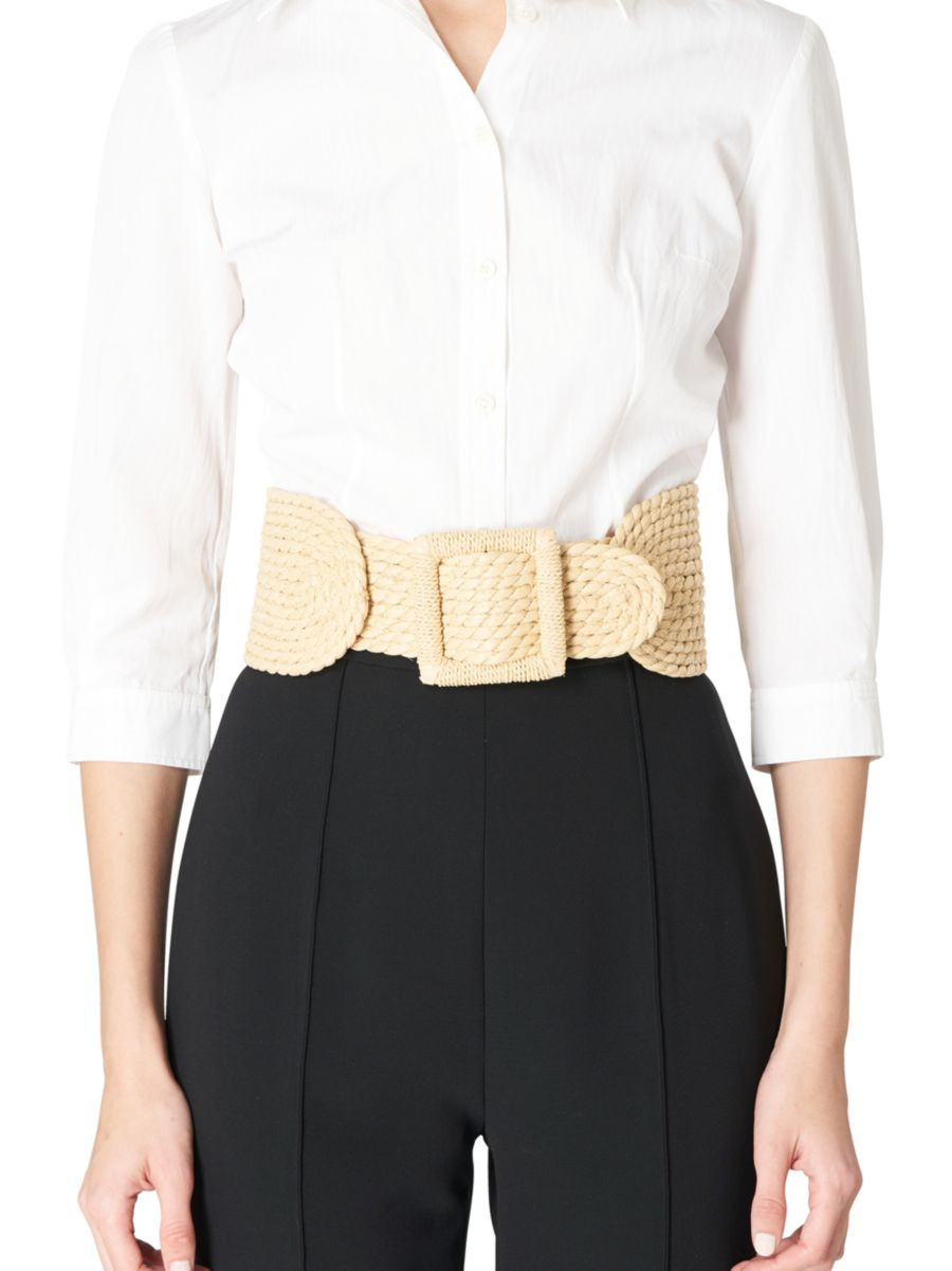 Carolina Herrera Woven Raffia-Leather Corset Belt | Saks Fifth Avenue