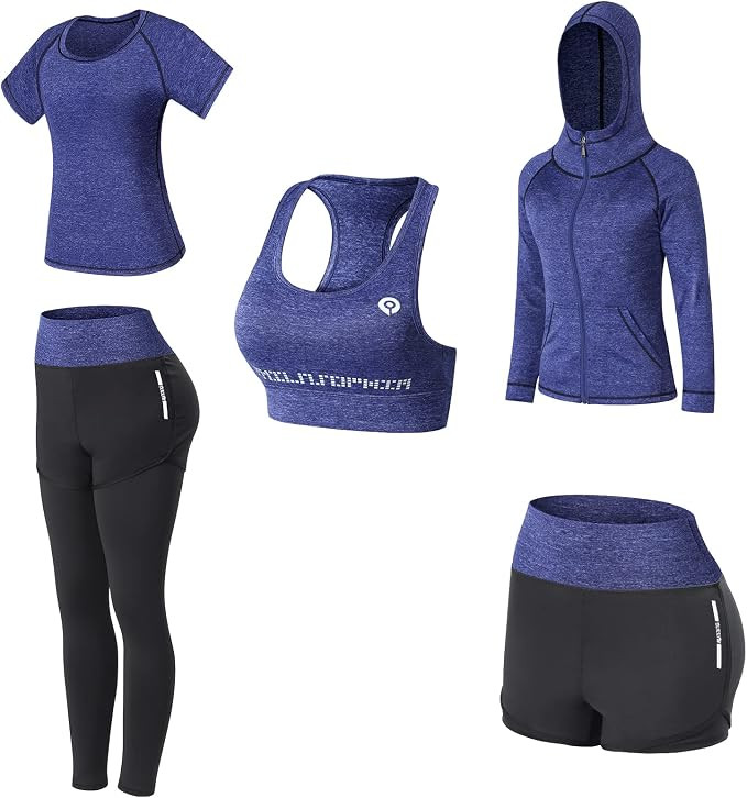 Women Workout Clothes Set 5 PCS Exercise Athletic Outfits Set | Amazon (US)