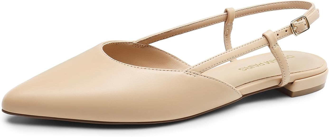 DREAM PAIRS Slingback Flats for Women, Pointed-Toe Elegant Women's Ballet Flats with Buckle Strap... | Amazon (US)