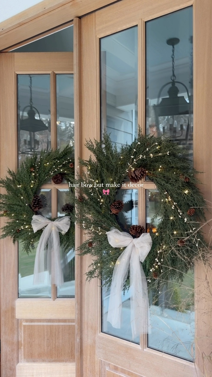 the most perfect tulle hair bows but make them decor 🎀 | just clip them to your existing wreath + so many more colors to choose from! ✨ 

-wreaths are a @tjmaxx find 
#target #targetstyle #christmasdecor #decorideas #christmaswreath #christmasseason #bowseason #tulle #frontporch 

#LTKHoliday #LTKSeasonal #LTKHome