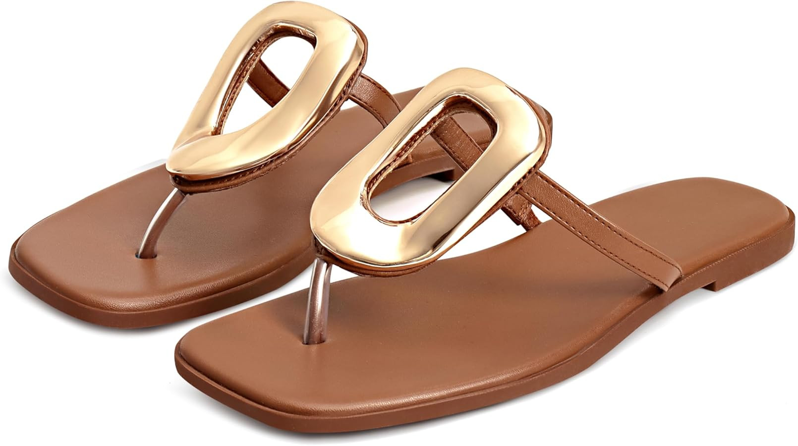 Flip-Flops for Women Thong Sandals Flat Slip on Slides Beach Comfort Open Square Toe Ladies Slipp... | Amazon (US)