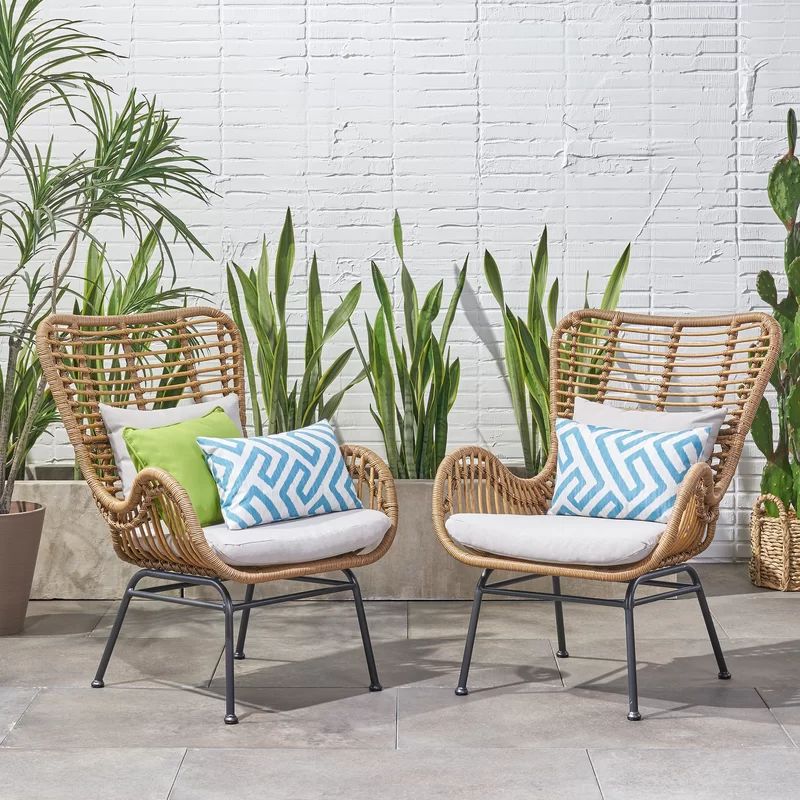 Tapscott Wicker Patio Chair with Cushions (Set of 2) | Wayfair North America