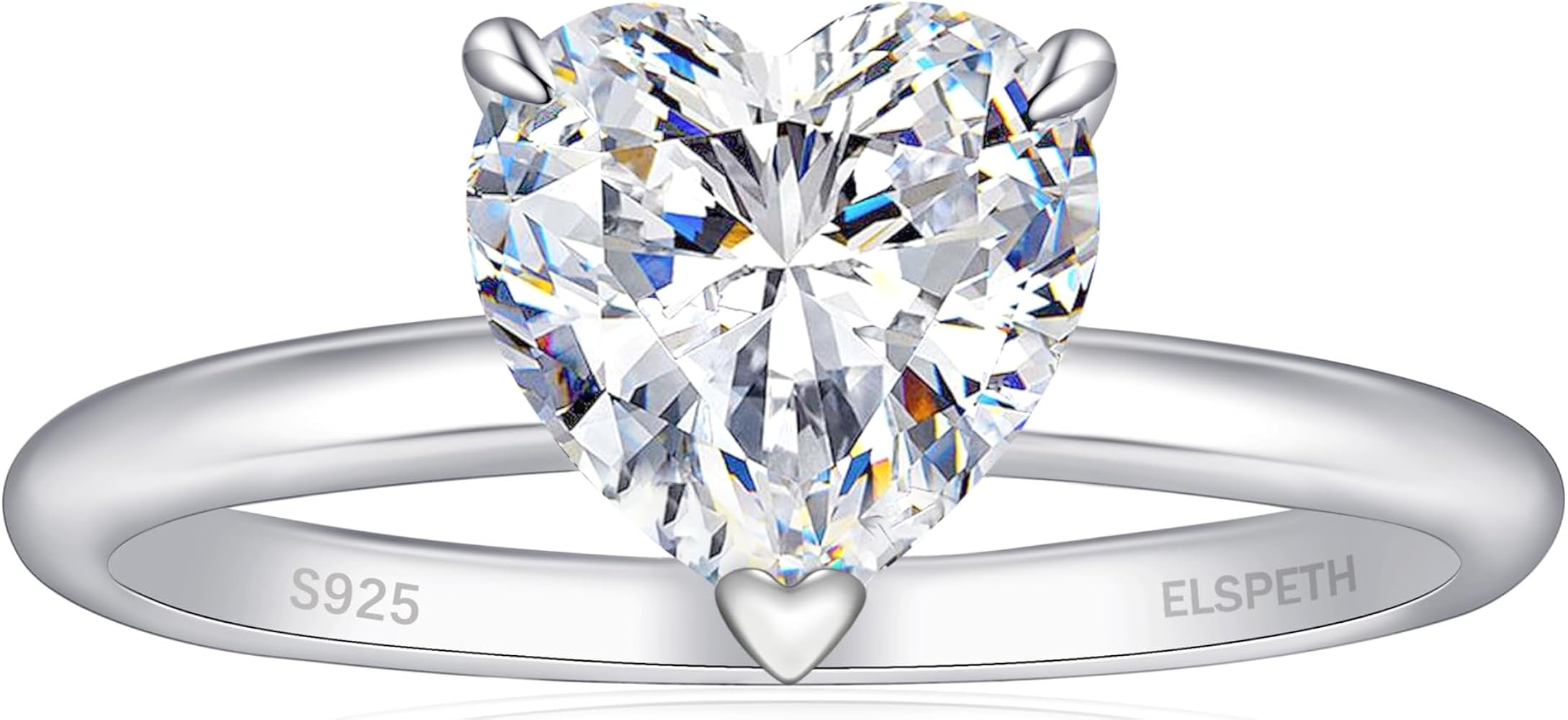 ELSPETH 925 Sterling Silver Heart Engagement Ring for Women Heart Cut Cubic Zirconia Promise Ring... | Amazon (US)