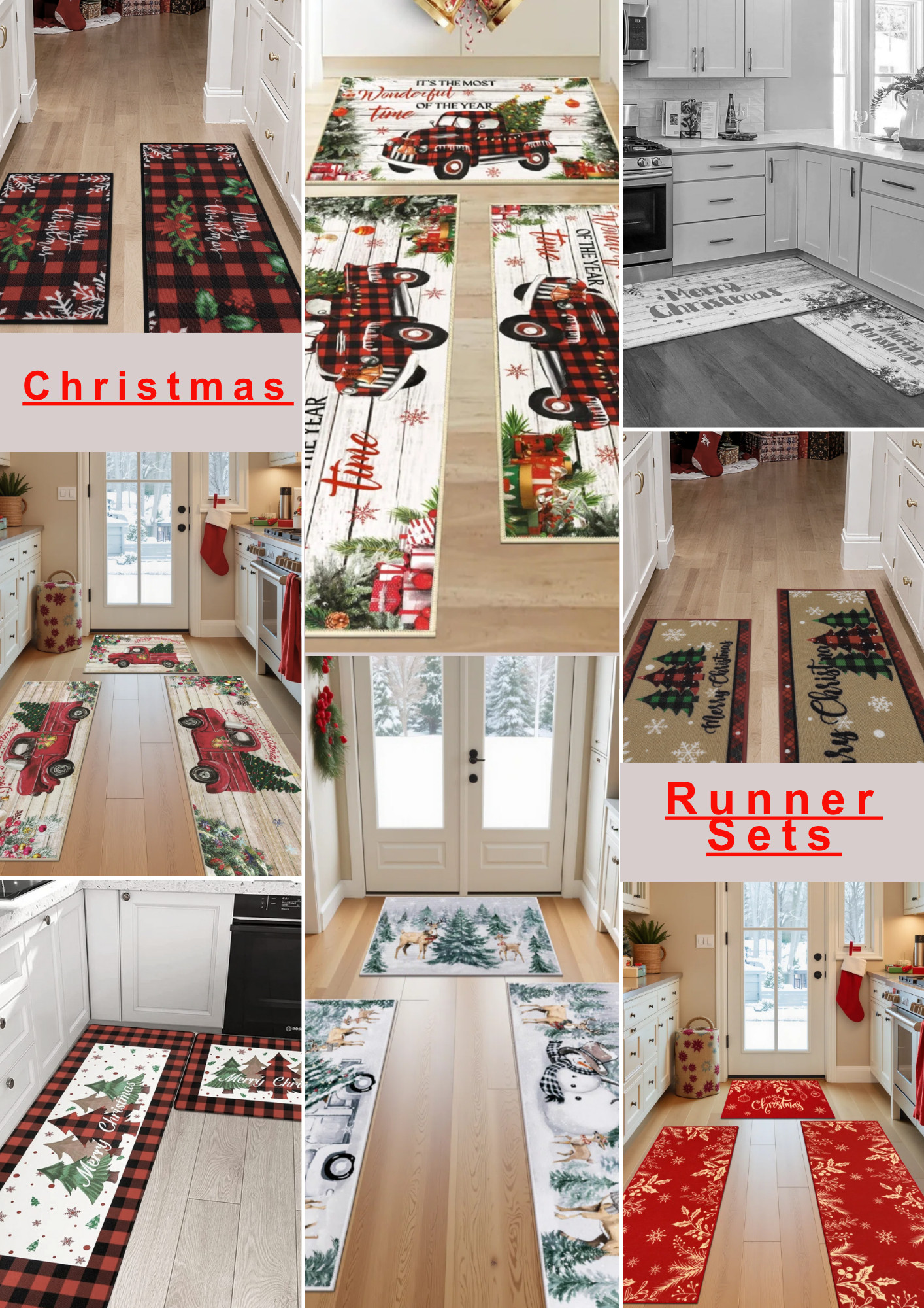 Christmas Kitchen Runner Sets | Washable Non-Slip Holiday Rugs
Dress the kitchen fast: these Christmas runner sets are low-pile, non-slip, and machine-washable—so flour, cocoa, and cranberry sauce aren’t a crisis. Classic holiday prints (buffalo plaid, vintage red truck, reindeer, snowman, evergreens) nail the cozy vibe without tripping door clearance. Perfect for galley kitchens, sink stations, and back-door entries. Save this for your Holiday Home board and shop the set you like best.
Affiliate Disclosure: This post may contain affiliate links that may earn me a commission at no extra cost to you. 

 #LTKHoliday #LTKSeasonal #LTKHome