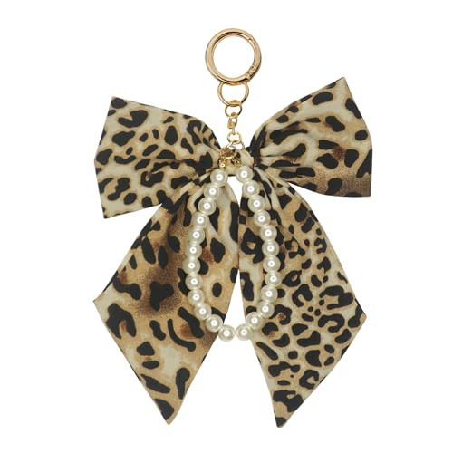 RSPPONAU Leopard Print Bow with Pearl Chain Bag Charm, Purse Charms for Handbags, Cute Leopard Keychain Accessories for Women Girls | Amazon (US)