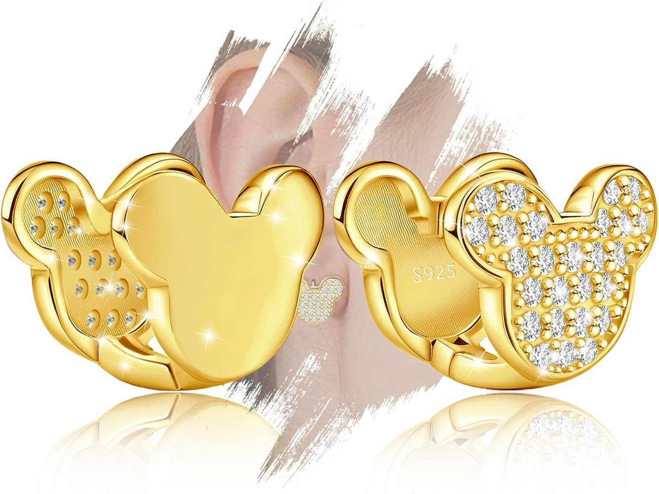 Gold Cute Hoop Earrings for Girls Teens Women - Sterling Silver Hypoallergenic Cubic Zirconia Mou... | Amazon (US)