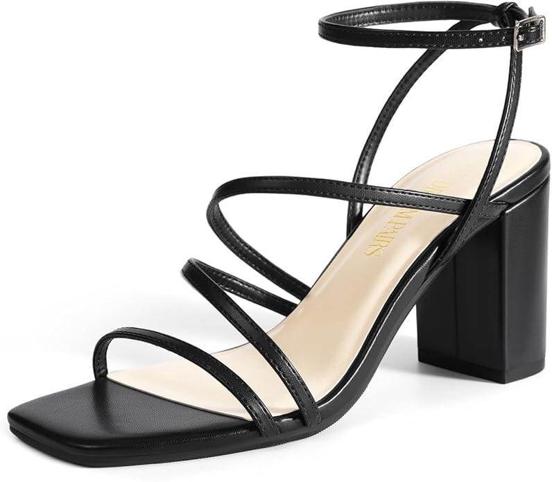DREAM PAIRS Women's Heels Chunky Block Strappy Square Open Toe Ankle Buckle Heeled Sandals Weddin... | Amazon (US)