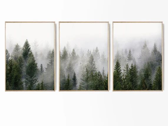 Forest Print, Set of 3 Print, Foggy Nature Poster Forest 3 Piece Set Nordic Photography Misty For... | Etsy (US)