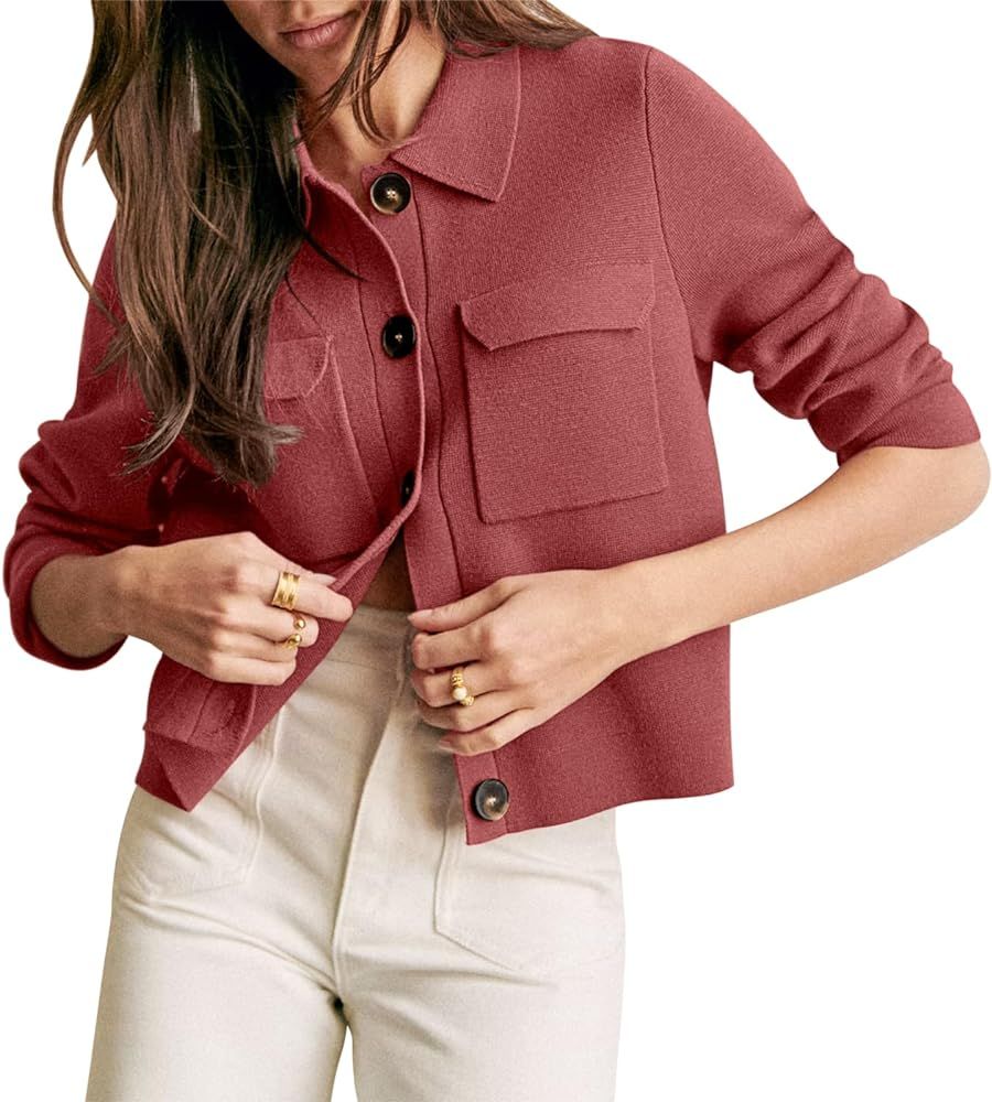 Shy Velvet Women 2024 Shackets Jacket Patch-Pocket Sweaters Merino Cardigan Open Front Button Dow... | Amazon (US)