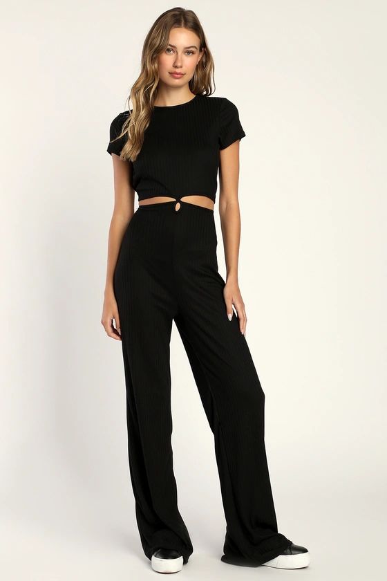 Got that Style Black Ribbed Knit Cutout Backless Jumpsuit | Lulus (US)