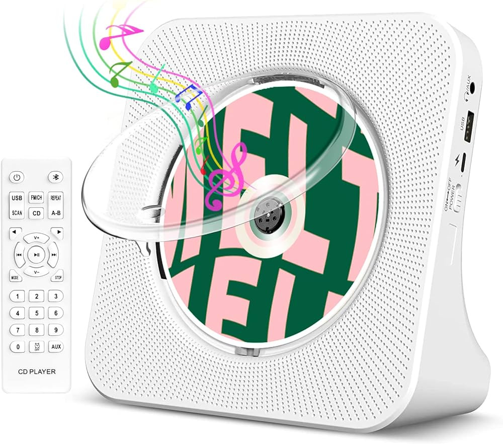 Kogoda Desktop CD Player Portable with Bluetooth,Dual Stereo Speakers, CD Music Player for Home with Remote Control,Dust Cover,FM Radio,LED Screen,3.5mm Jack AUX Input Output,White,Gift | Amazon (US)
