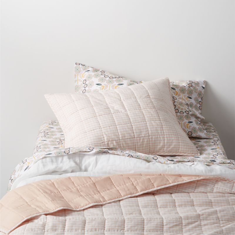 Kids Pink Windowpane Plaid Cotton Twin Quilt + Reviews | Crate & Kids | Crate & Barrel