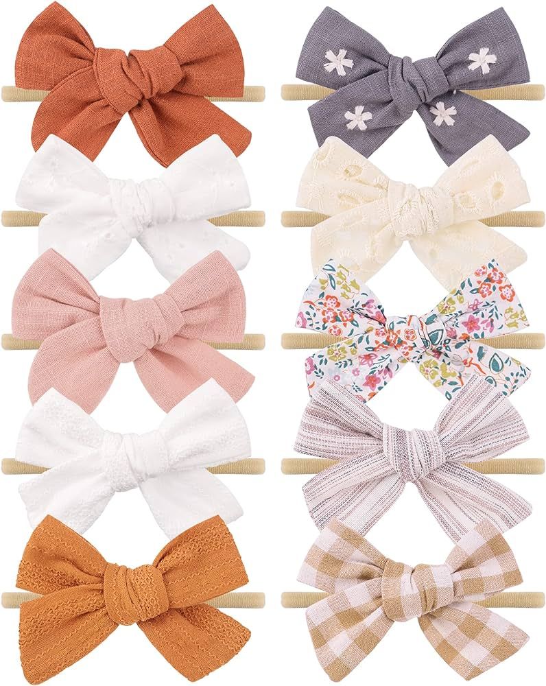 doboi 10PCS Baby Girls Headbands Hair Bows Nylon Linen Hairbands Handmade Hair Accessories for Ne... | Amazon (US)