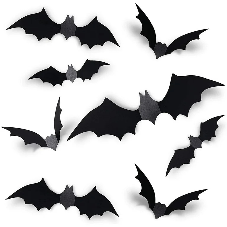 Coogam 60PCS Halloween Bats Decoration, 4 Different Sizes Realistic PVC Black 3D Scary Bat Sticke... | Walmart (US)