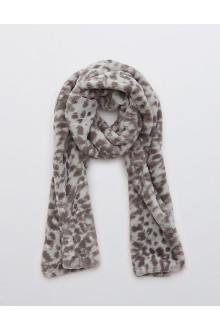 Aerie Faux Fur Leopard Scarf Women's Silver Shadow One Size | American Eagle Outfitters (US & CA)