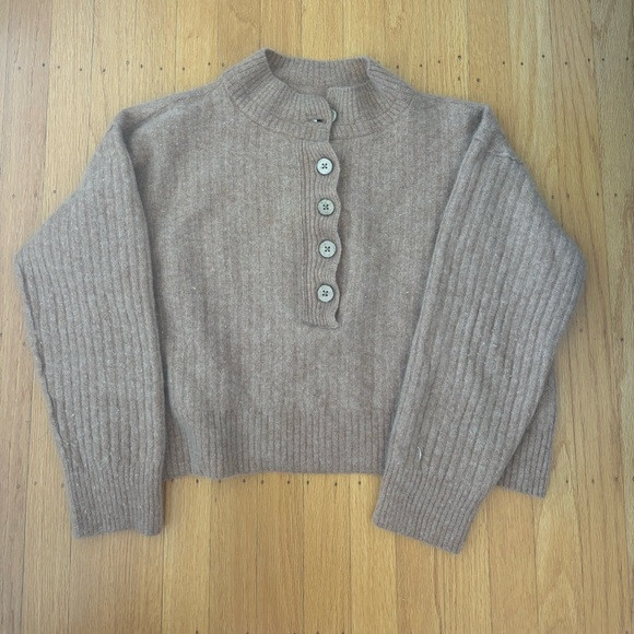 Free People Latte Cashmere Henley in Brown | Poshmark