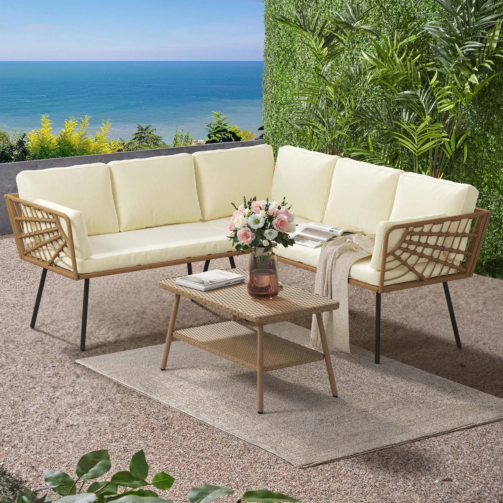 Keitija Wicker 5 - Person Outdoor Seating Group with Cushions (Set of 4) | Wayfair North America