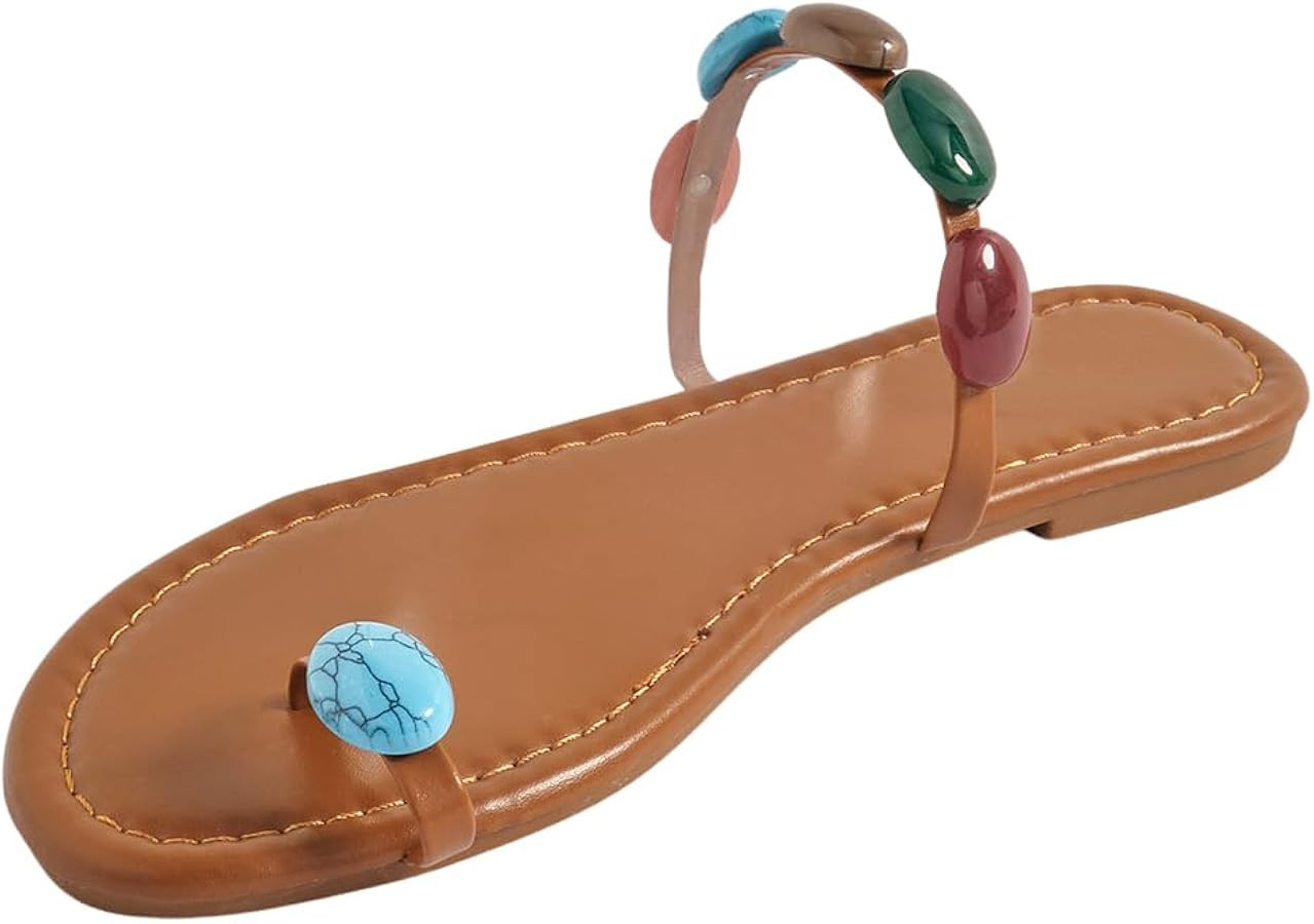 GORGLITTER Women's Toe Ring Thong Flat Sandals Gemstone Decor Slip On Boho Slide Sandal Flip Flop... | Amazon (US)
