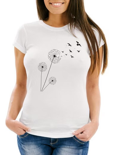 Neverless Print-Shirt Damen T-Shirt Pusteblume Vögel Dandelion Birds Slim Fit Neverless® mit Pr... | OTTO (DE)