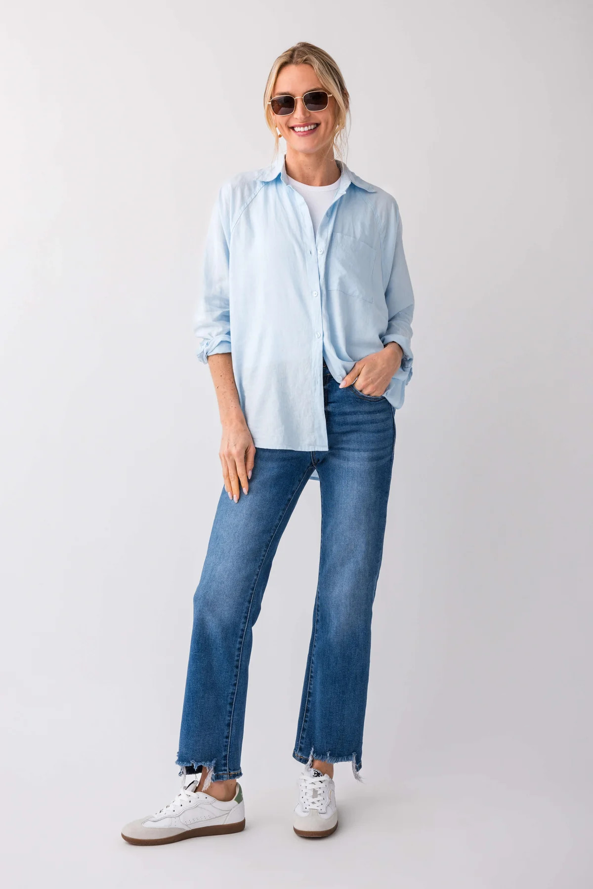 Risen High Rise Step Hem Jeans | Social Threads